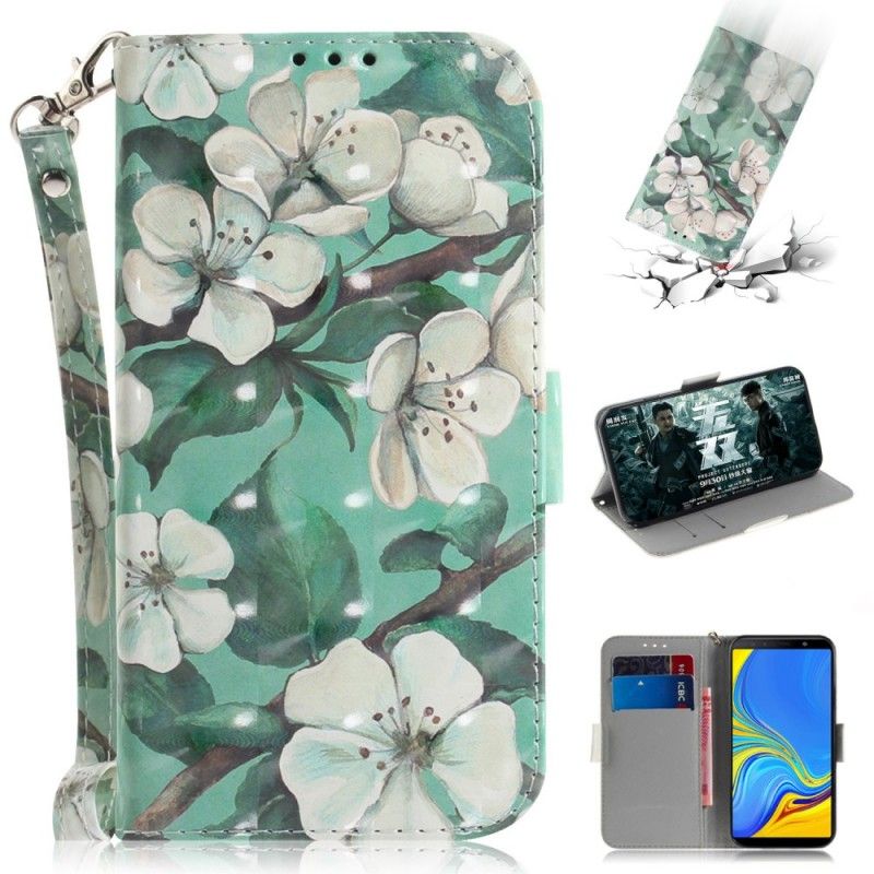 Flip Cover Læder Samsung Galaxy A7 Blomstrende Gren Med Rem Original