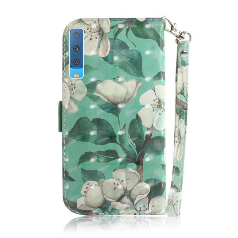 Flip Cover Læder Samsung Galaxy A7 Blomstrende Gren Med Rem Original