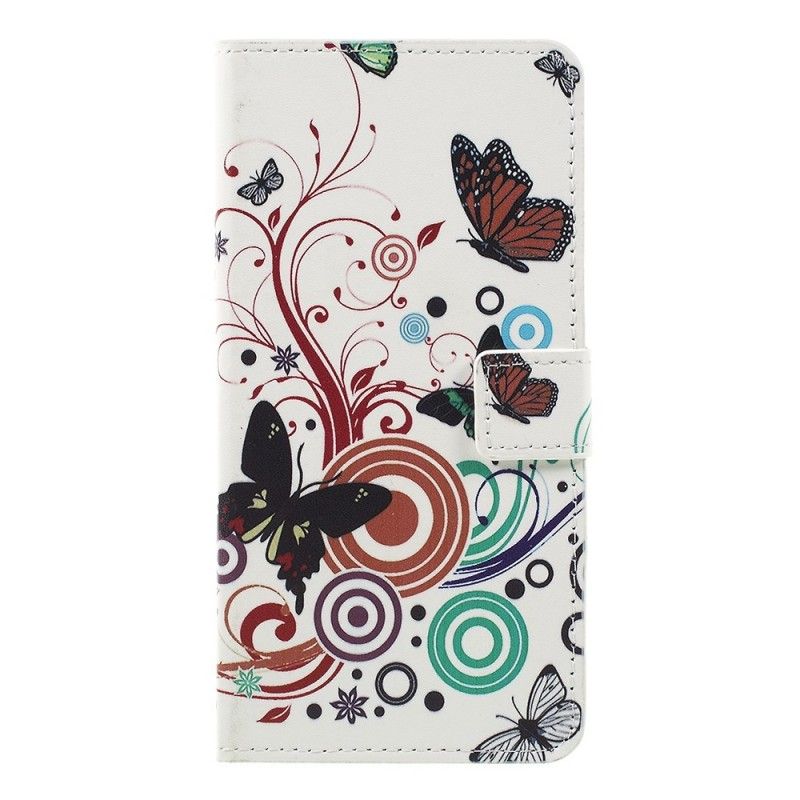 Flip Cover Læder Samsung Galaxy A7 Hvid Design Sommerfugle Og Blomster Beskyttelse