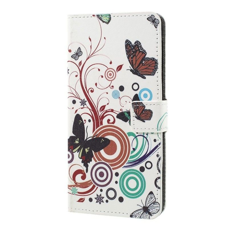 Flip Cover Læder Samsung Galaxy A7 Hvid Design Sommerfugle Og Blomster Beskyttelse