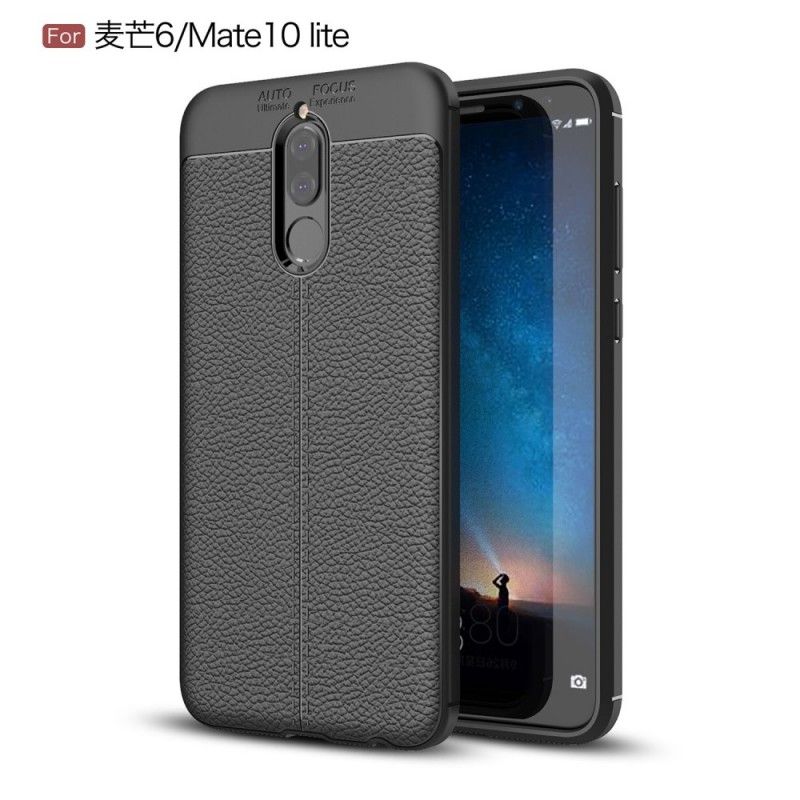 Cover Huawei Mate 10 Lite Sort Dobbeltlinjeret Lychee-Lædereffekt