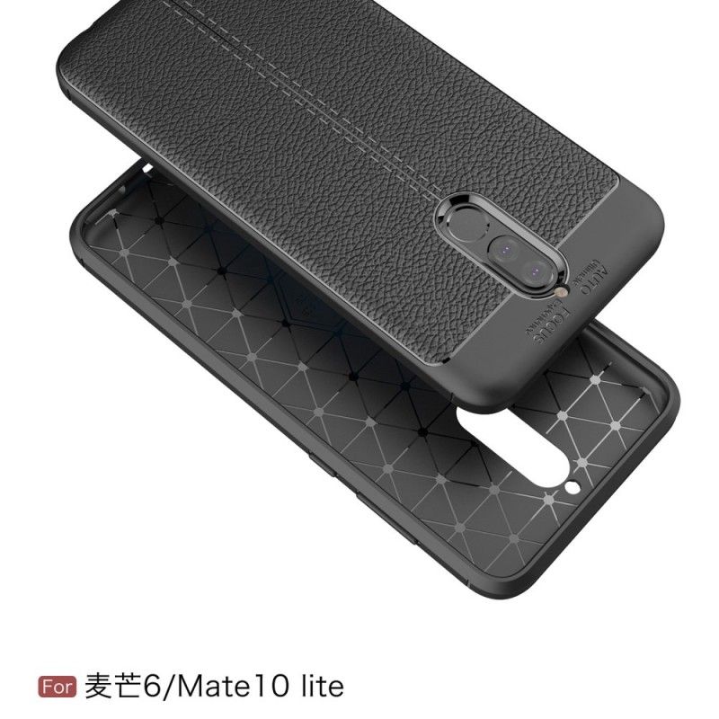 Cover Huawei Mate 10 Lite Sort Dobbeltlinjeret Lychee-Lædereffekt