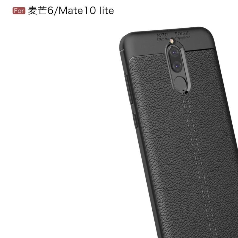 Cover Huawei Mate 10 Lite Sort Dobbeltlinjeret Lychee-Lædereffekt