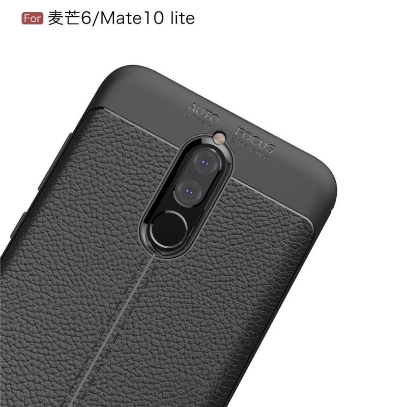 Cover Huawei Mate 10 Lite Sort Dobbeltlinjeret Lychee-Lædereffekt