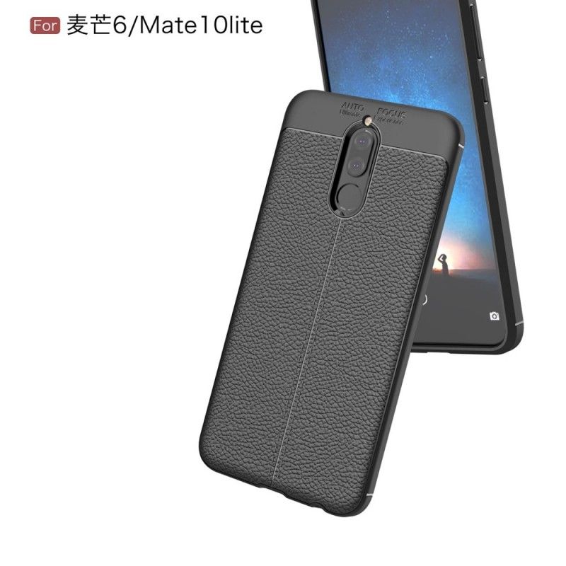 Cover Huawei Mate 10 Lite Sort Dobbeltlinjeret Lychee-Lædereffekt