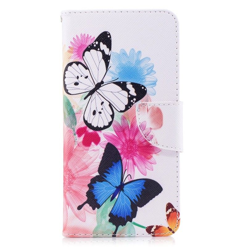 Flip Cover Huawei Mate 10 Lite Pink Malede Sommerfugle Og Blomster