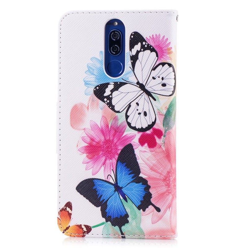 Flip Cover Huawei Mate 10 Lite Pink Malede Sommerfugle Og Blomster