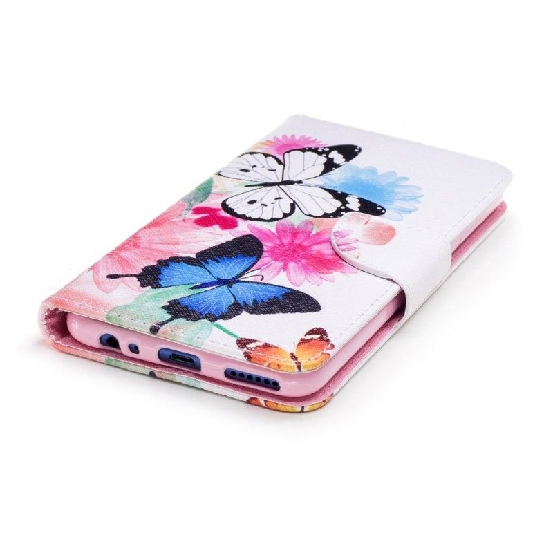 Flip Cover Huawei Mate 10 Lite Pink Malede Sommerfugle Og Blomster