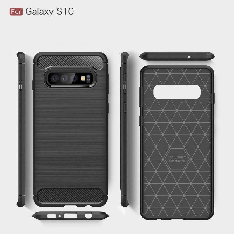 Cover for Samsung Galaxy S10 Sort Børstet Kulfiber