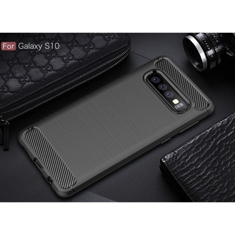 Cover for Samsung Galaxy S10 Sort Børstet Kulfiber