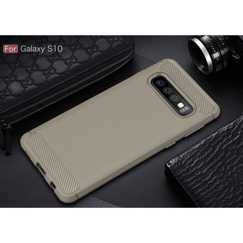 Cover for Samsung Galaxy S10 Sort Børstet Kulfiber