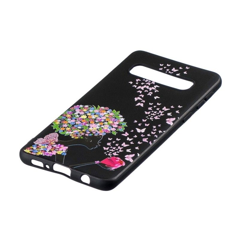 Cover Samsung Galaxy S10 Kvinde Med Et Blomstret Hoved Original