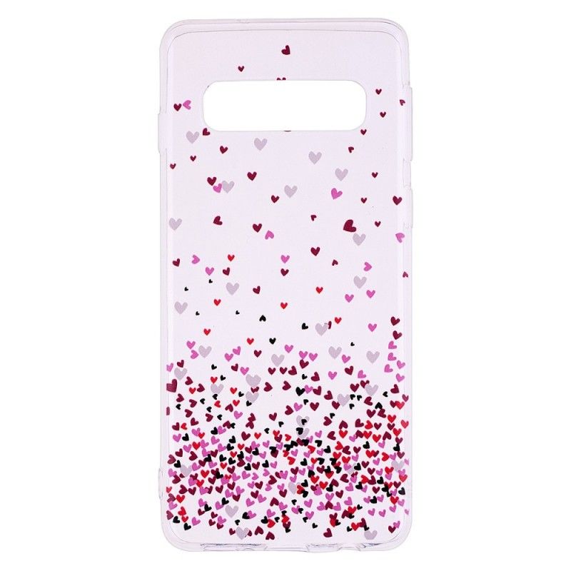 Cover Samsung Galaxy S10 Mobilcover Gennemsigtige Flere Røde Hjerter