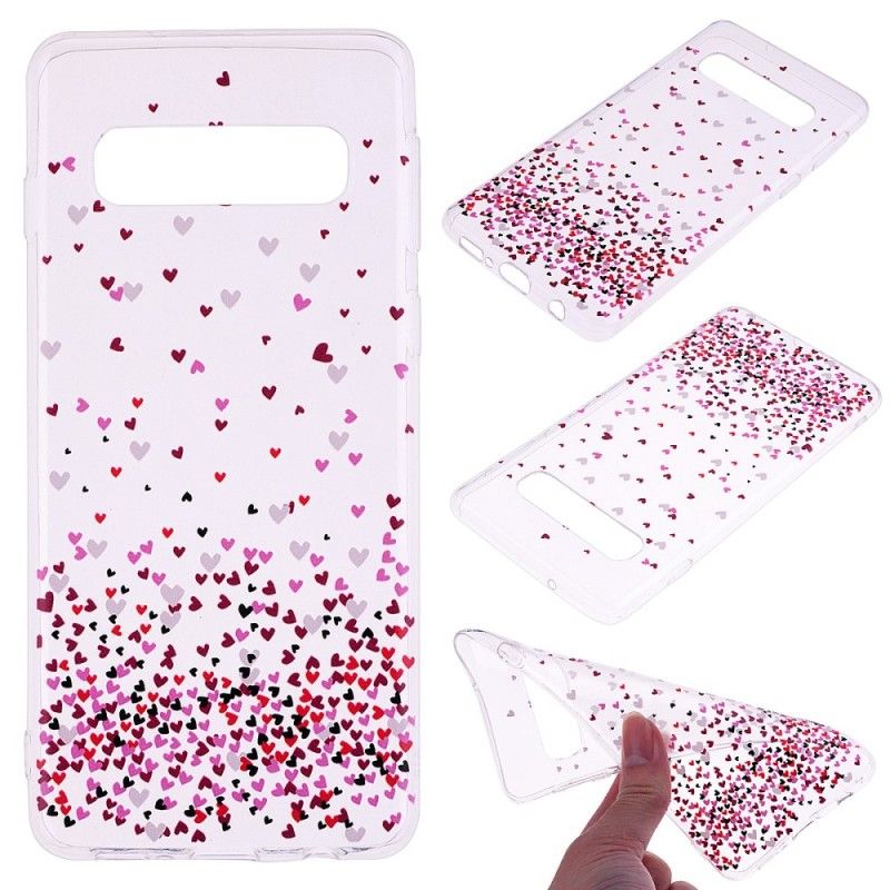 Cover Samsung Galaxy S10 Mobilcover Gennemsigtige Flere Røde Hjerter