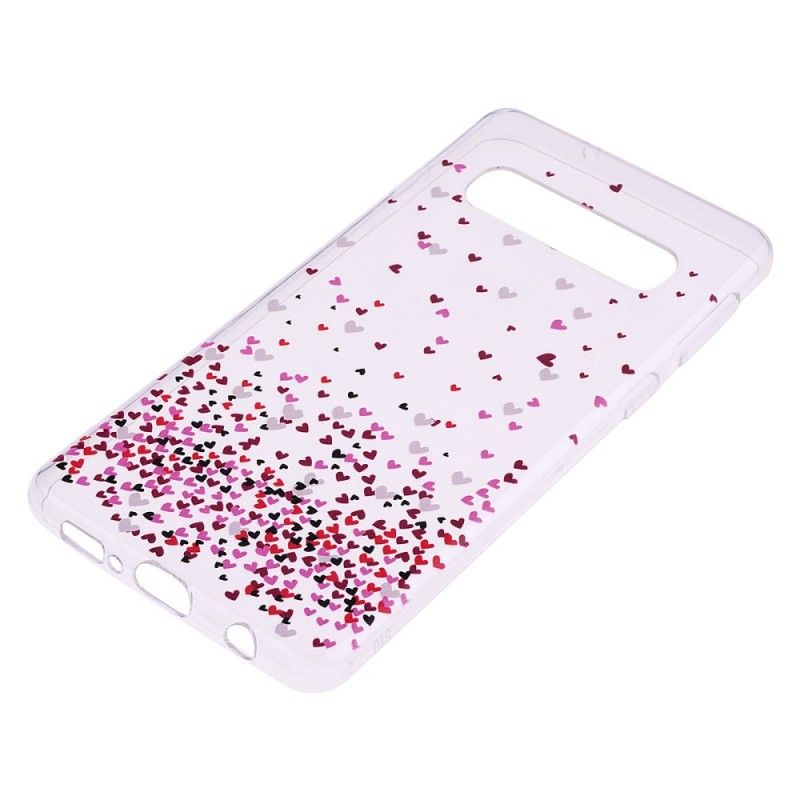 Cover Samsung Galaxy S10 Mobilcover Gennemsigtige Flere Røde Hjerter