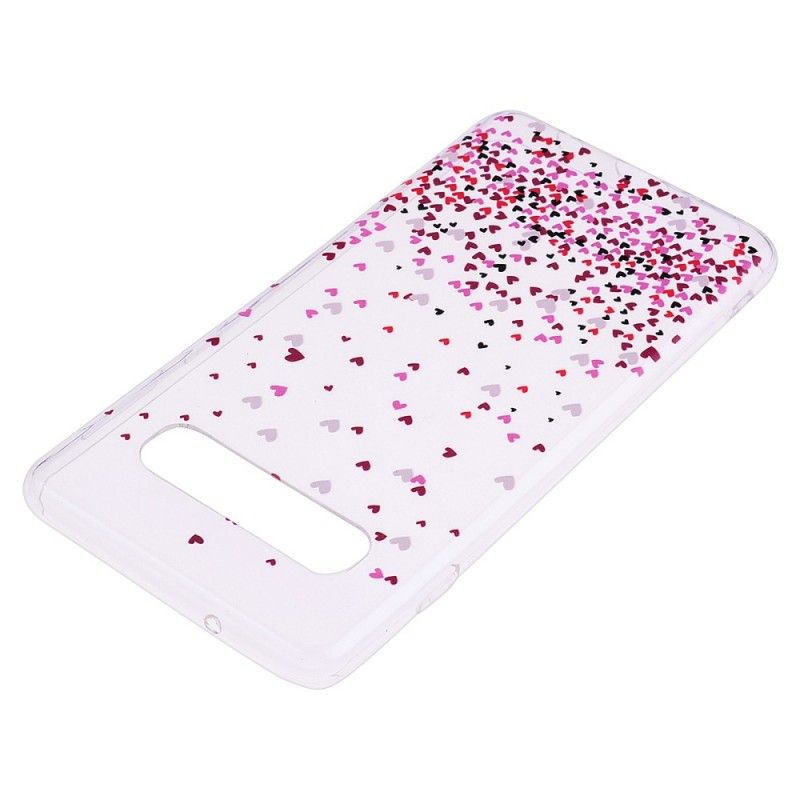 Cover Samsung Galaxy S10 Mobilcover Gennemsigtige Flere Røde Hjerter