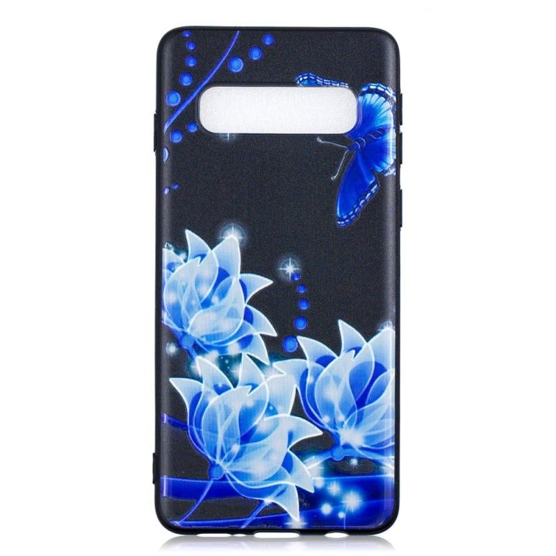 Cover Samsung Galaxy S10 Sommerfugl Og Blå Blomster