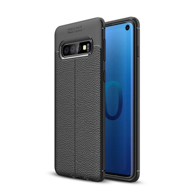 Cover Samsung Galaxy S10 Sort Dobbeltlinjeret Lychee-Lædereffekt