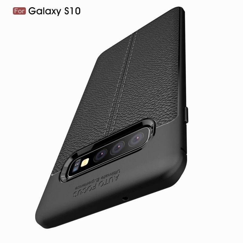 Cover Samsung Galaxy S10 Sort Dobbeltlinjeret Lychee-Lædereffekt