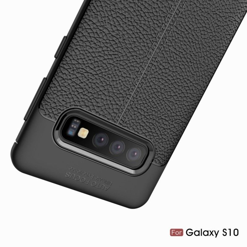 Cover Samsung Galaxy S10 Sort Dobbeltlinjeret Lychee-Lædereffekt