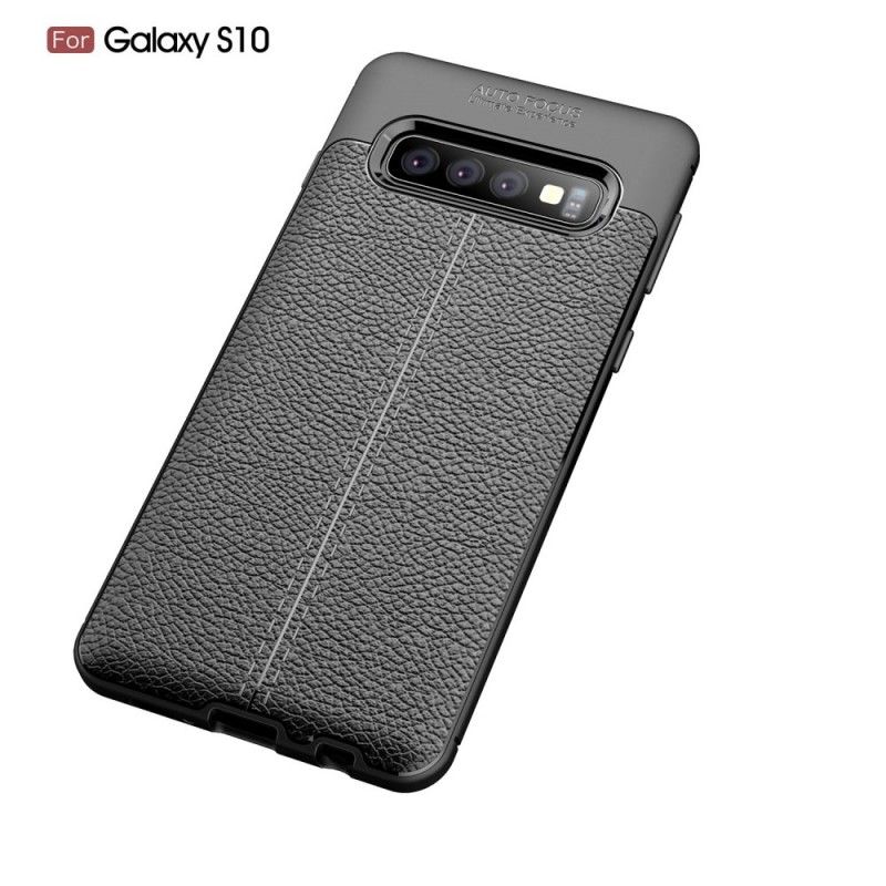 Cover Samsung Galaxy S10 Sort Dobbeltlinjeret Lychee-Lædereffekt