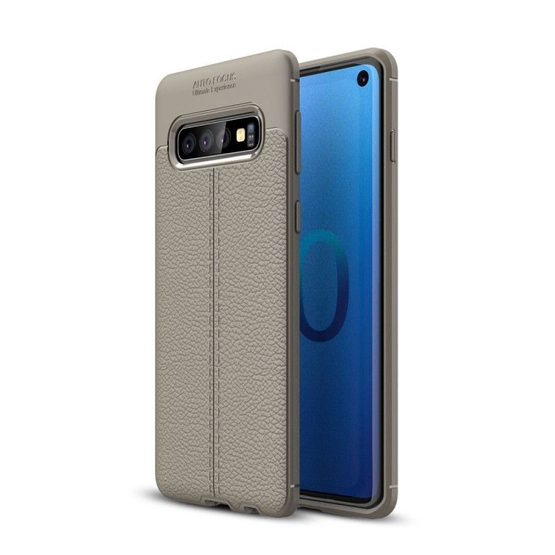 Cover Samsung Galaxy S10 Sort Dobbeltlinjeret Lychee-Lædereffekt