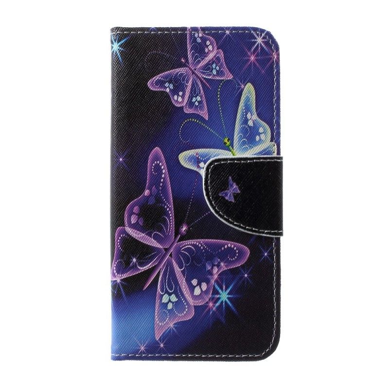 Flip Cover Læder for Samsung Galaxy S10 Lyseblå Sommerfugle Og Blomster