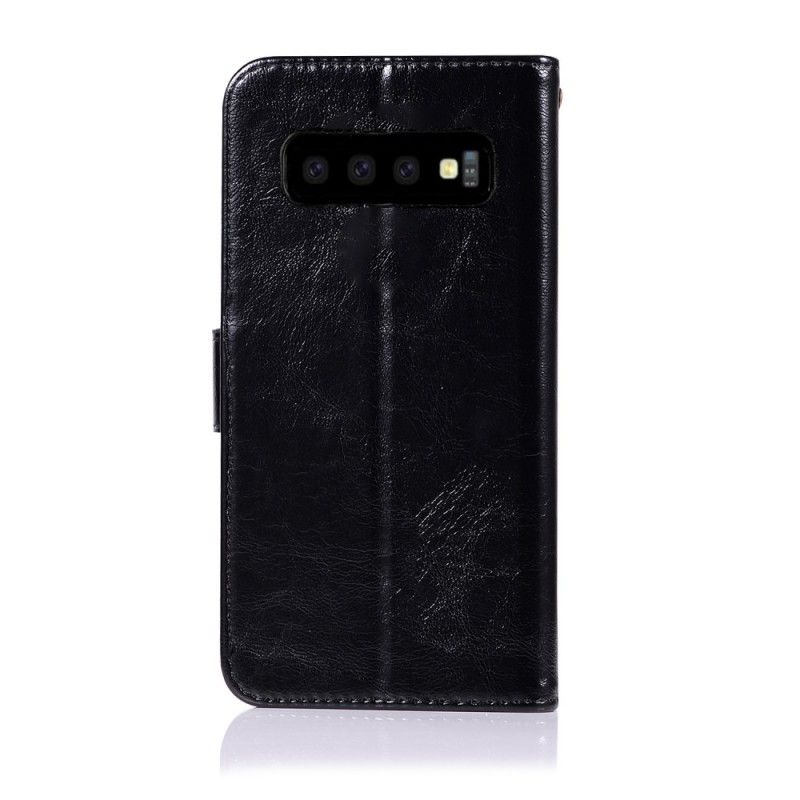 Flip Cover Læder for Samsung Galaxy S10 Sort Vintage Lædereffekt Med Rem