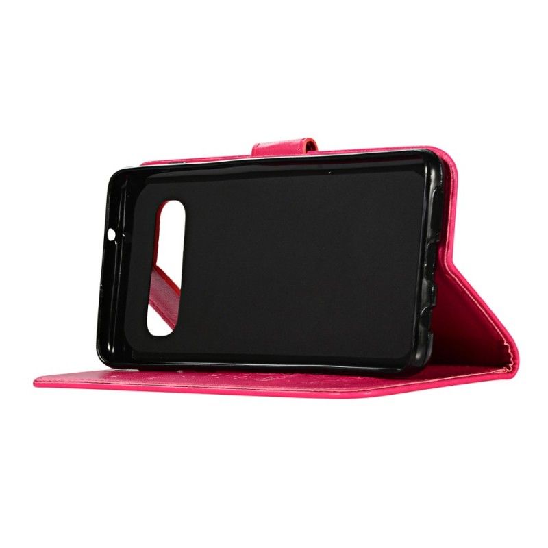 Flip Cover Læder Samsung Galaxy S10 Magenta Elefanter I Kunstlæder Original