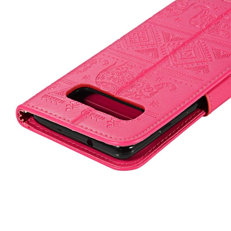 Flip Cover Læder Samsung Galaxy S10 Magenta Elefanter I Kunstlæder Original