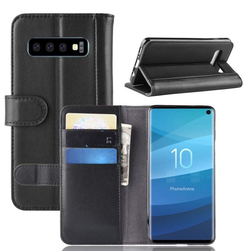 Flip Cover Læder Samsung Galaxy S10 Sort Delt Læder Original