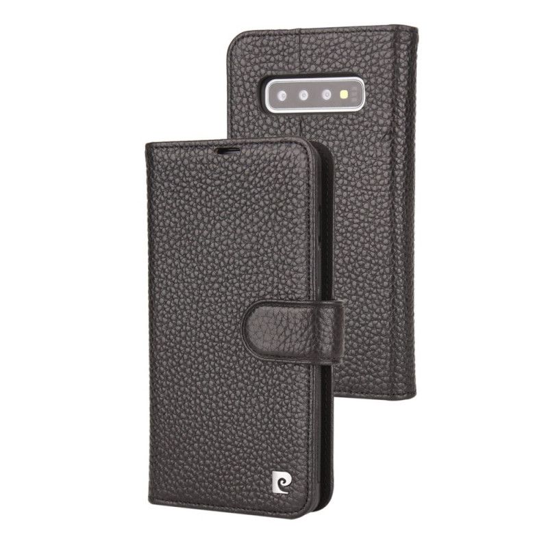 Flip Cover Samsung Galaxy S10 Sort Ægte Pierre Cardin Lychee Læder