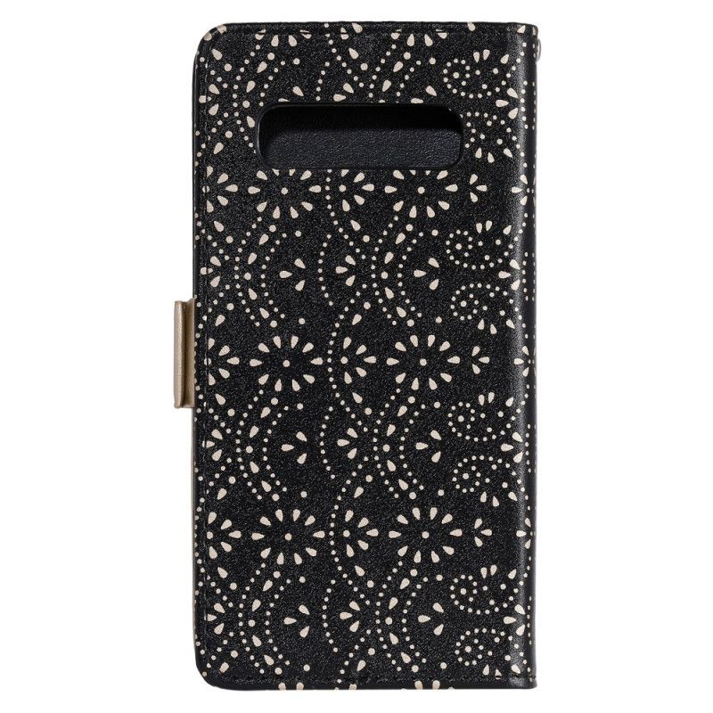 Flip Cover Samsung Galaxy S10 Sort Mobilcover Snørebåndspung