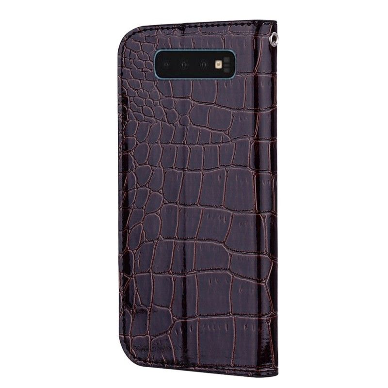 Læder Cover Samsung Galaxy S10 Sort Krokodillehudeffekt Og Pailletter Original