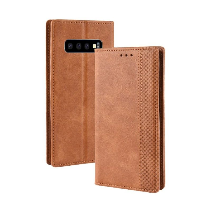 Læder Cover Samsung Galaxy S10 Sort Stiliseret Vintage Lædereffekt