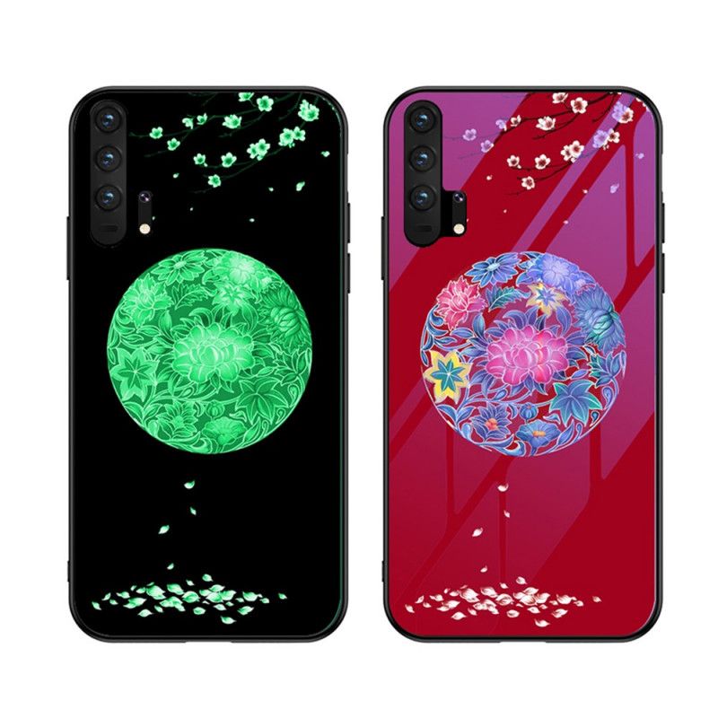 Cover for Honor 20 Pro Rød Hærdet Glas Med Fluorescerende Mønster