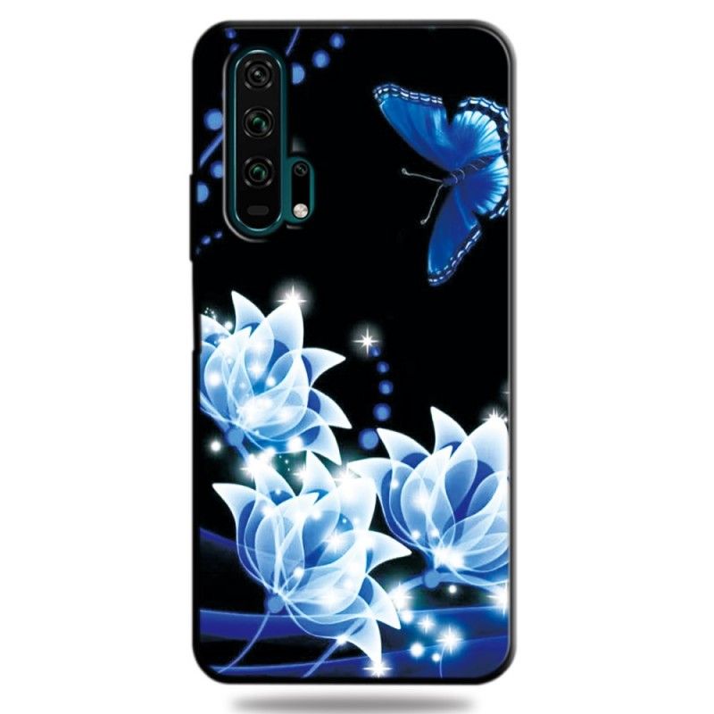 Cover Honor 20 Pro Sommerfugl Og Blå Blomster Beskyttelse