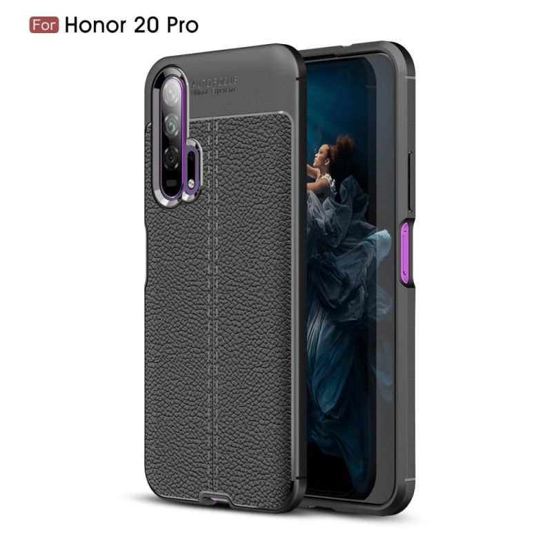 Cover Honor 20 Pro Sort Dobbelt Line Lychee Læder Effekt Beskyttelse