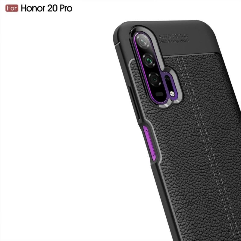 Cover Honor 20 Pro Sort Dobbelt Line Lychee Læder Effekt Beskyttelse