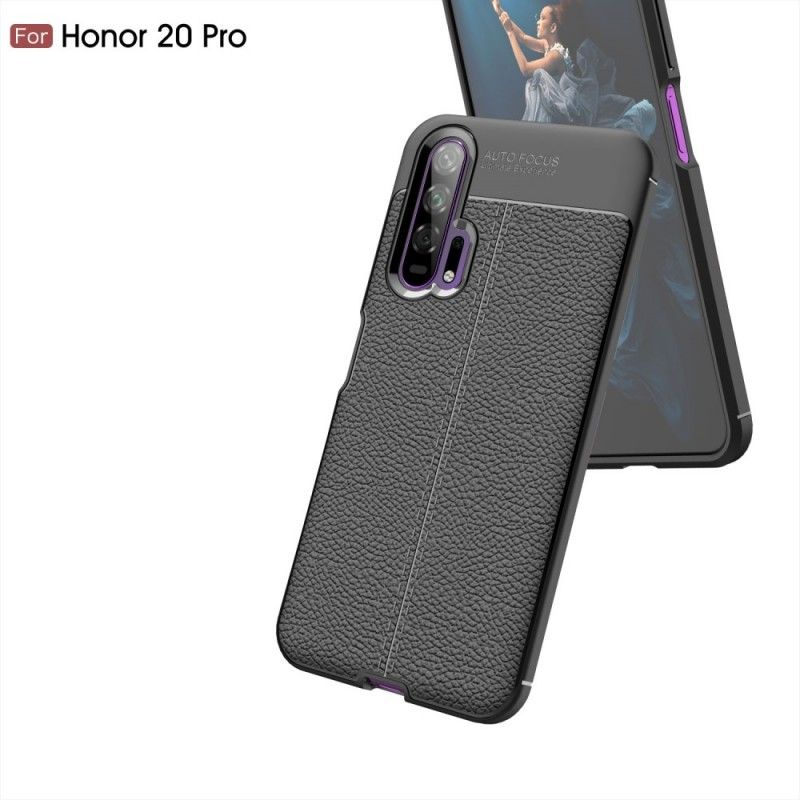 Cover Honor 20 Pro Sort Dobbelt Line Lychee Læder Effekt Beskyttelse