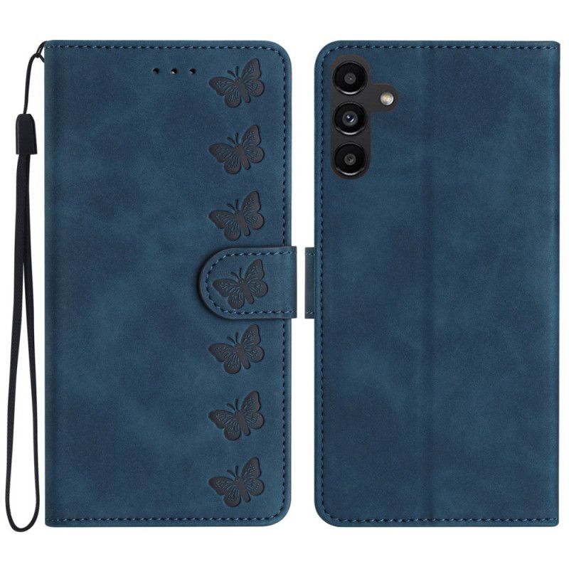 Læder Cover Samsung Galaxy A15 5g Telefon Etui Sommerfuglefrise Med Rem