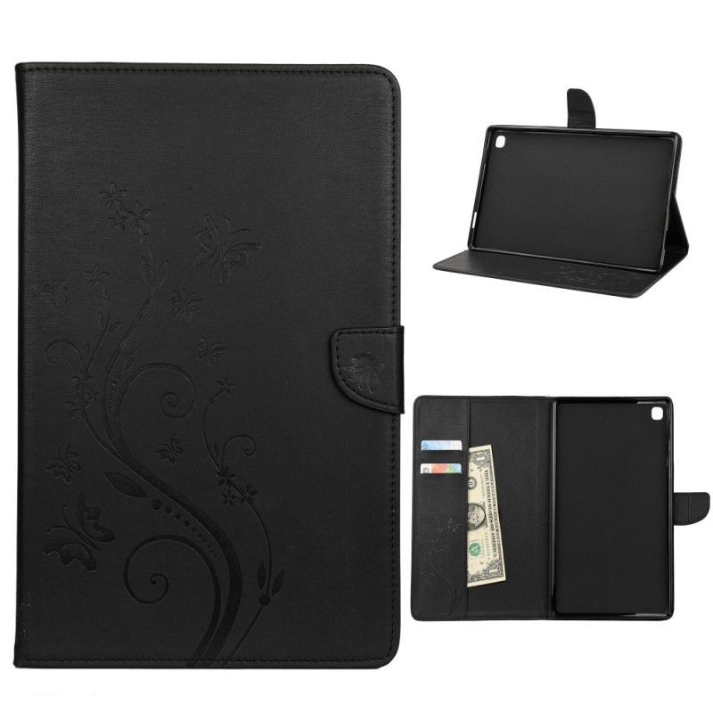 Flip Cover Samsung Galaxy Tab A7 Sort Blomster Sommerfugle