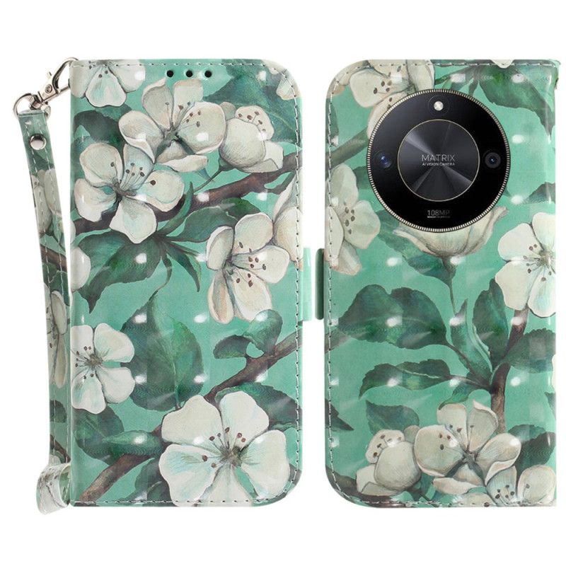 Flip Cover Honor X9b / Magic 6 Lite Hvide Blomster Med Rem