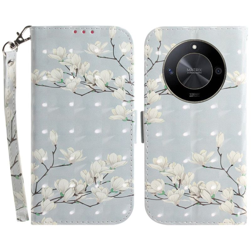 Flip Cover Honor X9b / Magic 6 Lite Lanière Magnolias