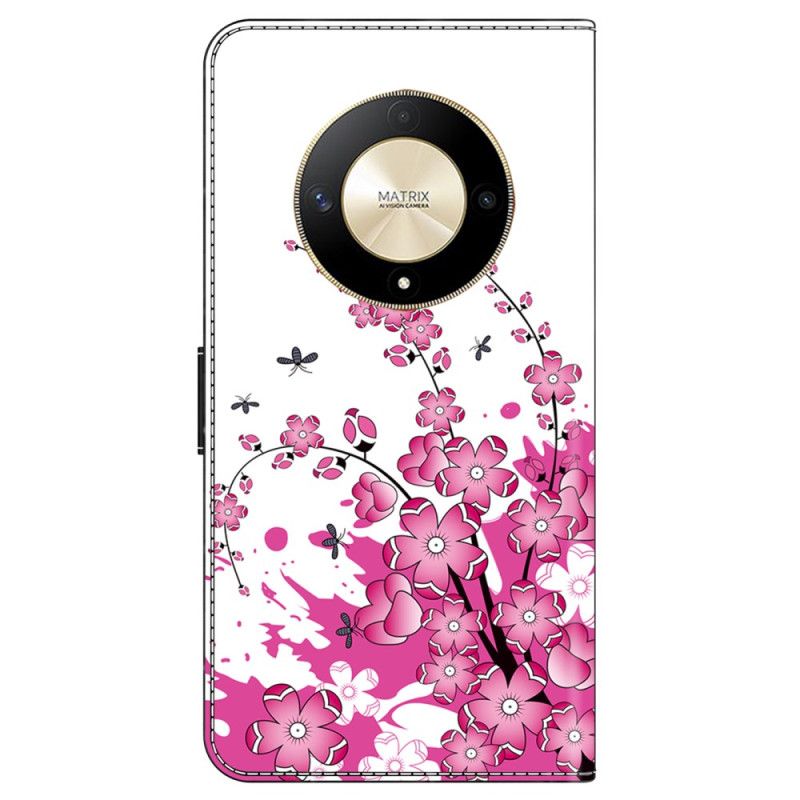 Læder Cover Honor X9b / Magic 6 Lite Telefon Etui Blomstervin