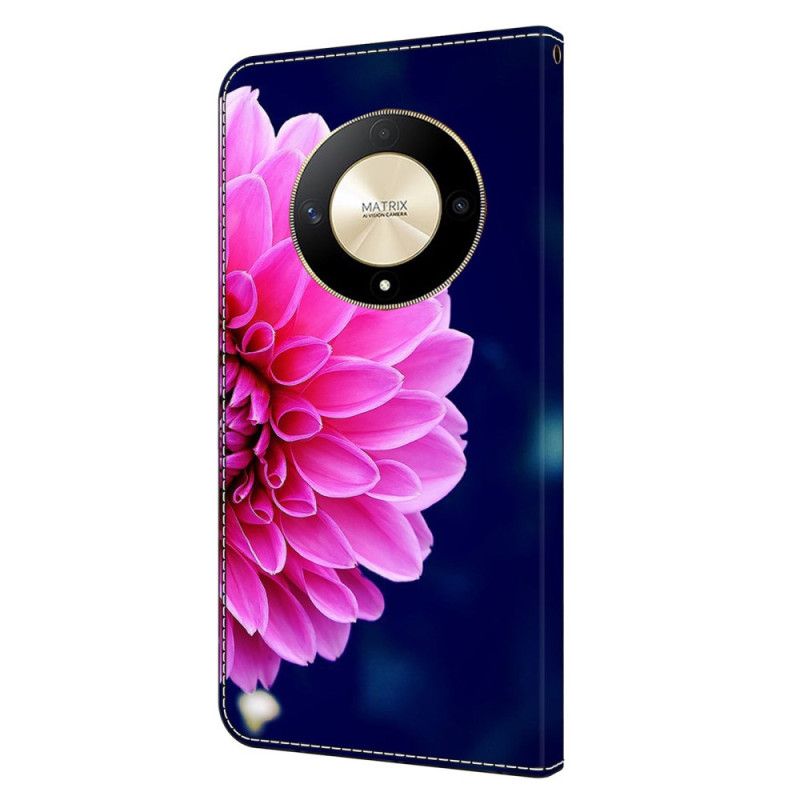 Læder Cover Honor X9b / Magic 6 Lite Telefon Etui Lyserød Blomst