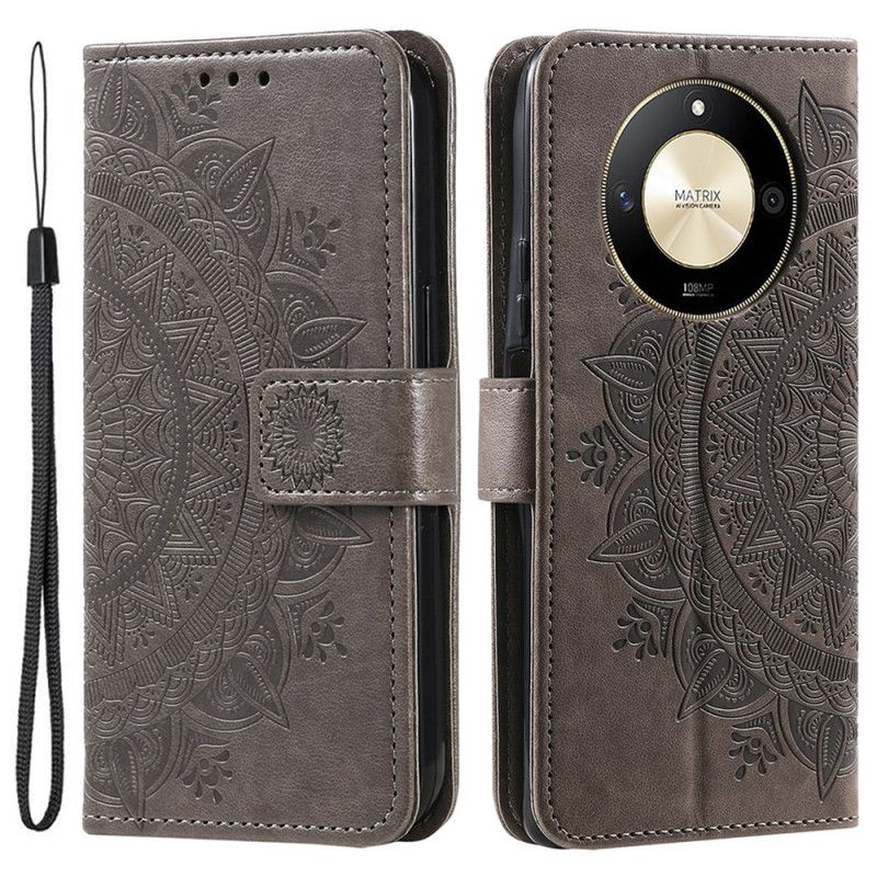 Læder Cover Honor X9b / Magic 6 Lite Telefon Etui Mandala Sol Med Rem