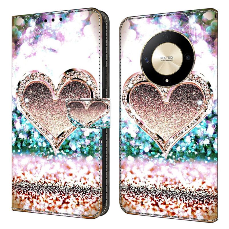 Læder Cover Honor X9b / Magic 6 Lite Telefon Etui Pink Diamond Heart