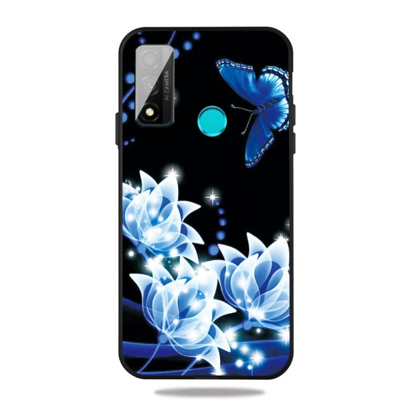 Cover for Huawei P Smart 2020 Sommerfugl Og Blå Blomster