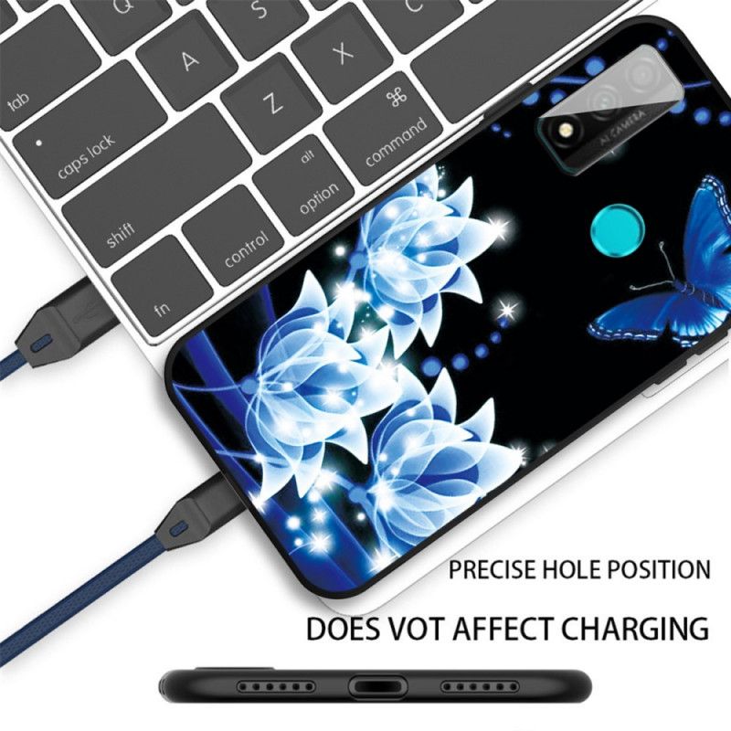 Cover for Huawei P Smart 2020 Sommerfugl Og Blå Blomster